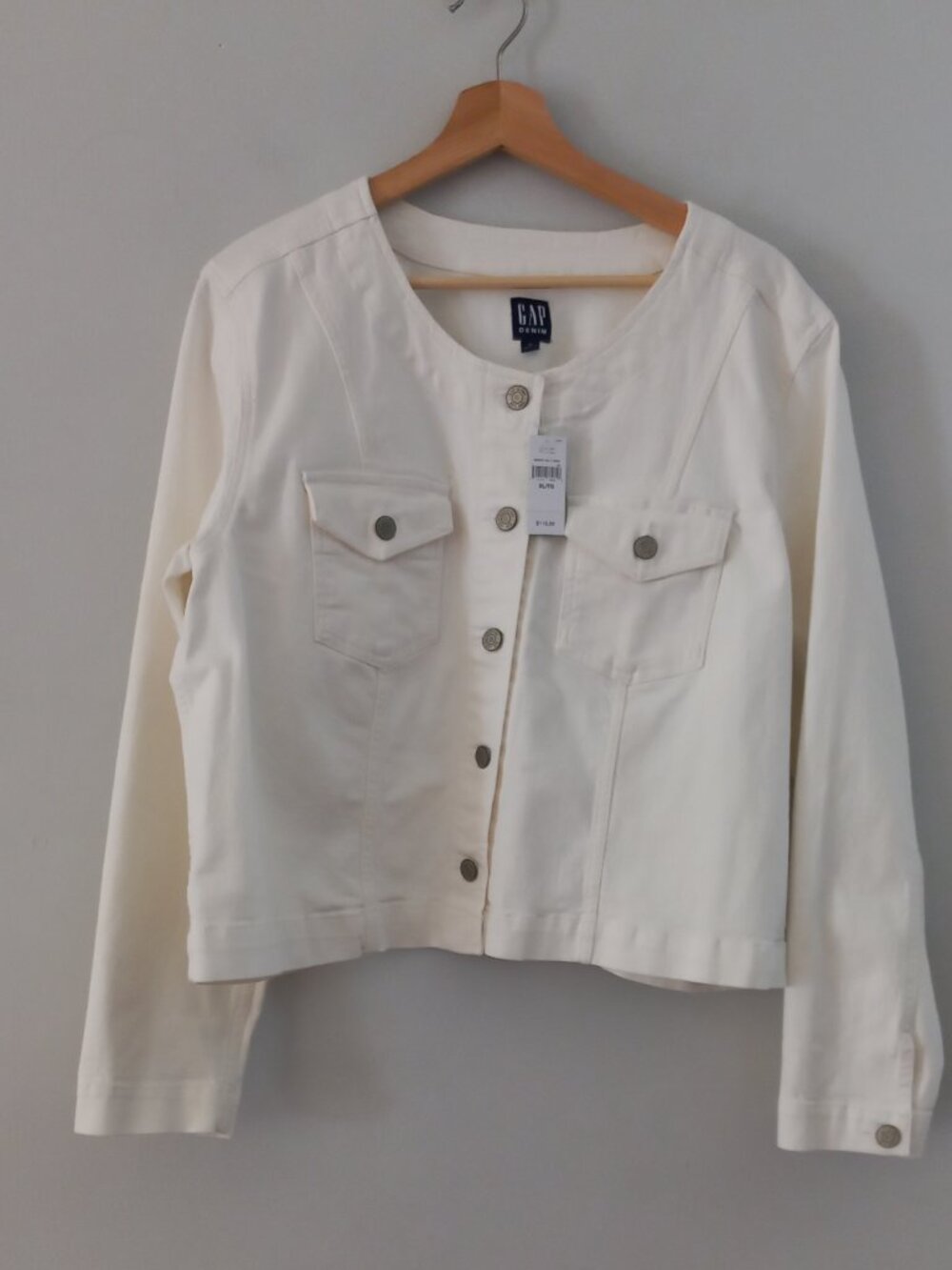 GAP white denim collarless jacket NWT